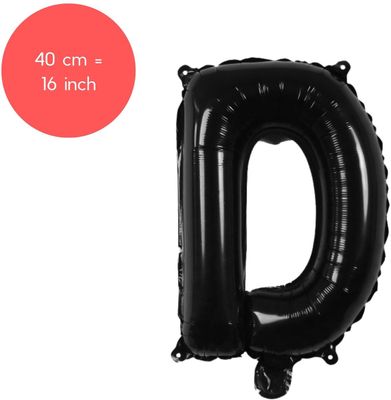 Fienosa Letter Ballonnen - Letter D - Zwart - Kleur Zwart - 40 cm - Helium Ballon - Verjaardag Ballon - Verjaardag versiering