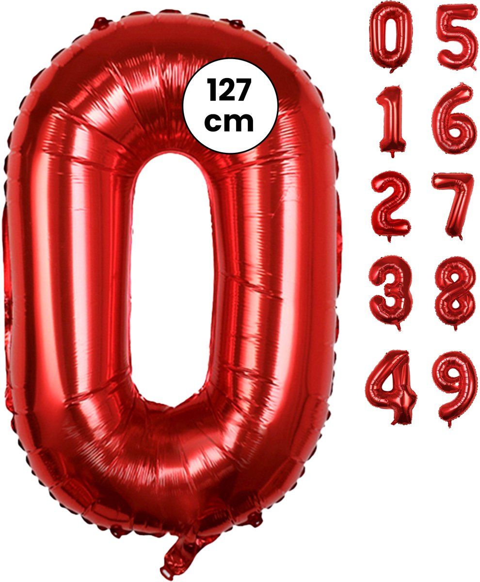 Fienosa Cijfer Ballonnen nummer 0 - Rood - 127 cm - XXL Groot - Helium Ballon - Verjaardag Ballon - Leeftijd verjaardag - Verjaardagsballon - Verjaardag