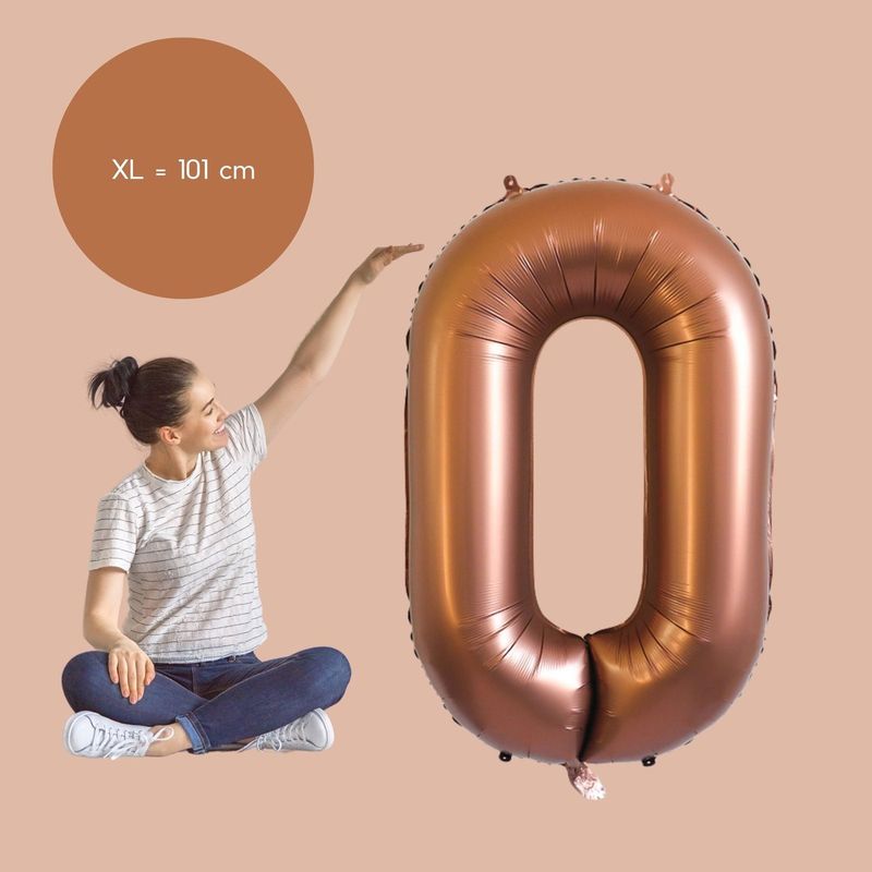 Fienosa Cijfer Ballonnen - Nummer 0 - Bruin - Kleur - 101 cm - XL Groot - Helium Ballon - Verjaardag Ballon - Verjaardag versiering - Leeftijd verjaardag - Verjaardagsballon - Verjaardag