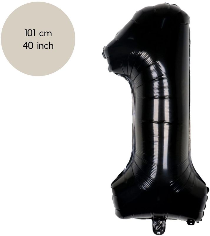 Fienosa - Cijfer Ballonnen - Nummer 1 - Zwart - 101 cm - Helium Ballon - Verjaardag Versiering - Verjaardag Ballon - Leeftijd verjaardag - Verjaardagsballon - Verjaardag
