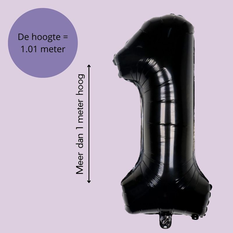 Fienosa - Cijfer Ballonnen - Nummer 1 - Zwart - 101 cm - Helium Ballon - Verjaardag Versiering - Verjaardag Ballon - Leeftijd verjaardag - Verjaardagsballon - Verjaardag
