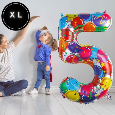 Fienosa Cijfer Ballonnen nummer 5 - Confetti patroon - 101 cm - XL Groot - Helium Ballon- Verjaardag Ballon - Carnaval Ballon - Leeftijd verjaardag - Verjaardagsballon - Verjaardag