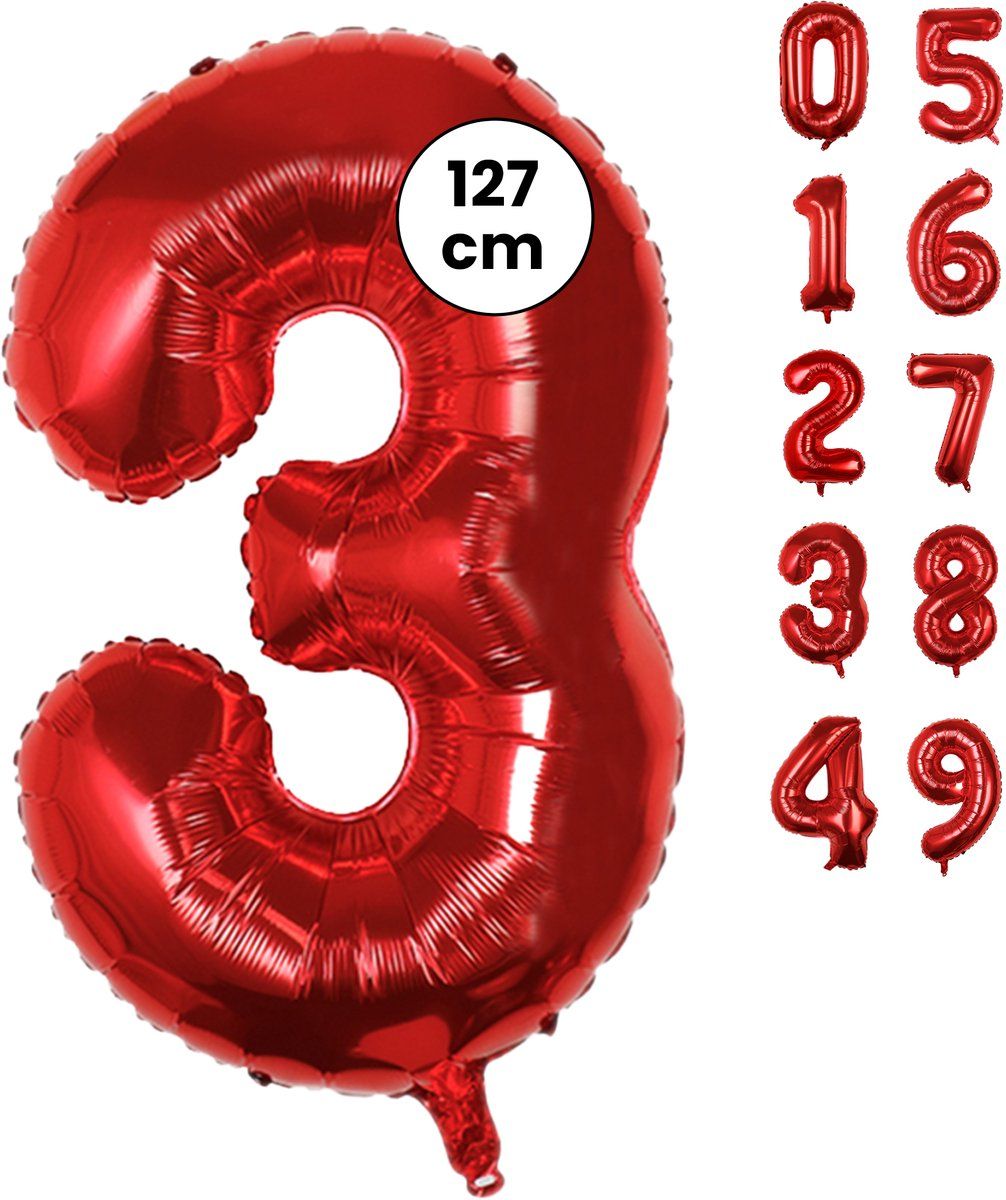 Fienosa Cijfer Ballonnen nummer 3 - Rood - 127 cm - XXL Groot - Helium Ballon - Verjaardag Ballon - Leeftijd verjaardag - Verjaardagsballon - Verjaardag