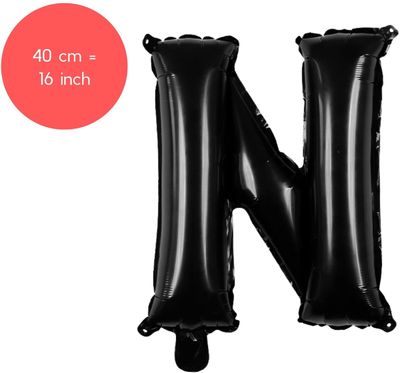 Fienosa Letter Ballonnen - Letter N - Zwart - Kleur Zwart - 40 cm - Helium Ballon - Verjaardag Ballon - Verjaardag versiering