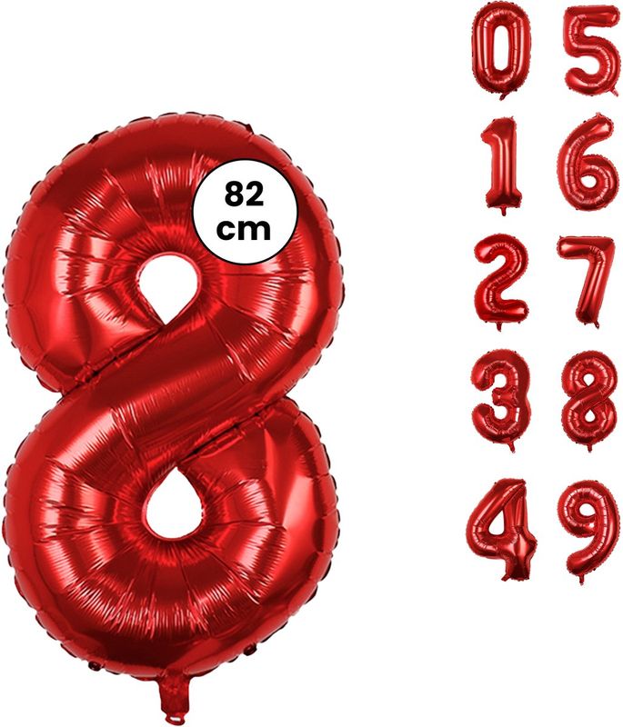 Cijfer Ballonnen - Nummer 8 - Rood - 82 cm - Helium Ballon - Fienosa- Leeftijd verjaardag - Verjaardagsballon - Verjaardag