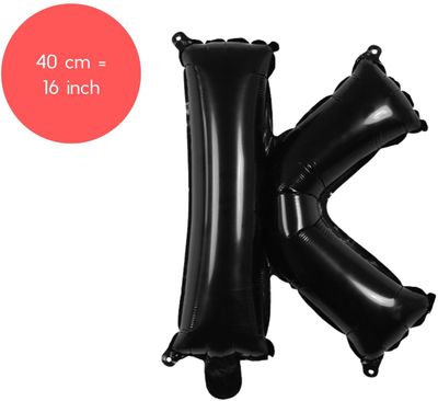 Fienosa Letter Ballonnen - Letter K - Zwart - Kleur Zwart - 40 cm - Helium Ballon - Verjaardag Ballon - Verjaardag versiering
