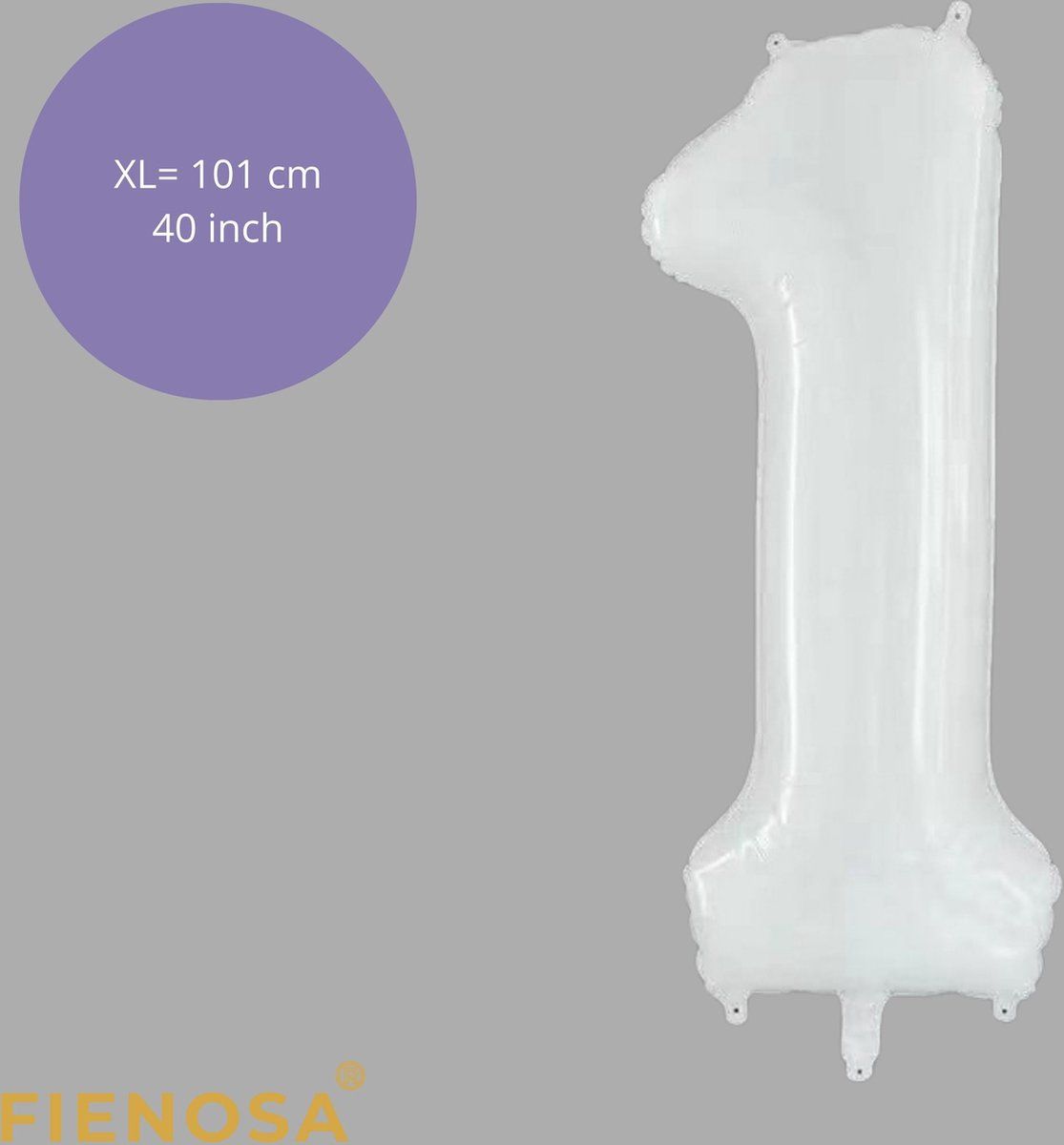 Fienosa - Cijfer Ballonnen - Nummer 1 - Wit - 101 cm - Helium Ballon - Verjaardag Ballon - Verjaardag Versiering - Leeftijd verjaardag - Verjaardagsballon - Verjaardag