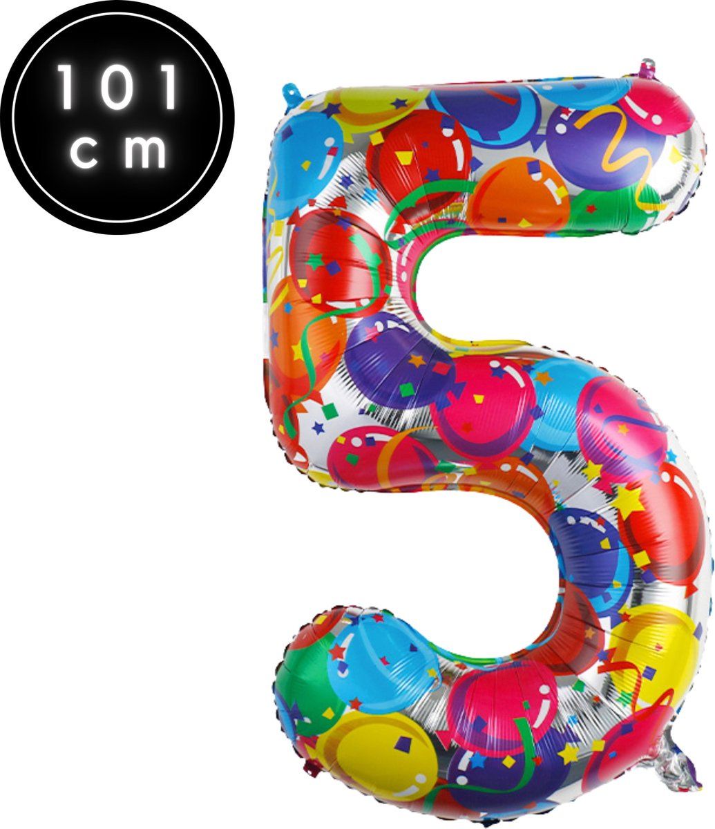 Fienosa Cijfer Ballonnen nummer 5 - Confetti patroon - 101 cm - XL Groot - Helium Ballon- Verjaardag Ballon - Carnaval Ballon - Leeftijd verjaardag - Verjaardagsballon - Verjaardag