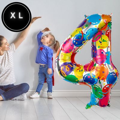 Fienosa Cijfer Ballonnen nummer 4 - Confetti patroon - 101 cm - XL Groot - Helium Ballon- Verjaardag Ballon - Carnaval Ballon - Leeftijd verjaardag - Verjaardagsballon - Verjaardag