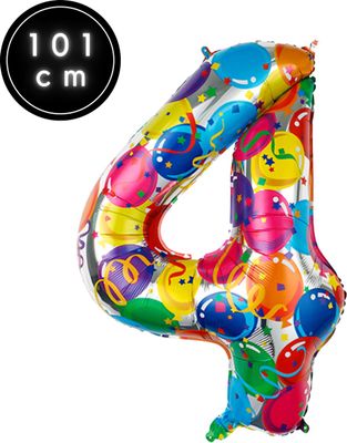 Fienosa Cijfer Ballonnen nummer 4 - Confetti patroon - 101 cm - XL Groot - Helium Ballon- Verjaardag Ballon - Carnaval Ballon - Leeftijd verjaardag - Verjaardagsballon - Verjaardag