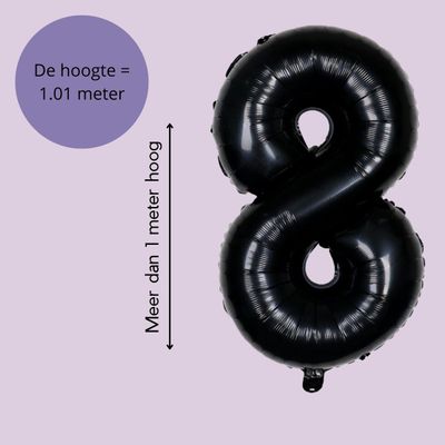 Fienosa - Cijfer Ballonnen - Nummer 8 - Zwart - 101 cm - Helium Ballon - Verjaardag Versiering - Verjaardag Ballon - Leeftijd verjaardag - Verjaardagsballon - Verjaardag