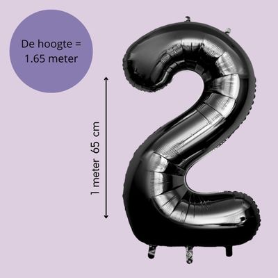 Fienosa Cijfer Ballonnen nummer 2 - Zwart - 165 cm - Helium Ballon - Verjaardag ballon - Verjaardag versiering - Leeftijd verjaardag - Verjaardagsballon - Verjaardag