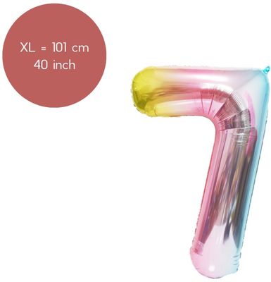 Fienosa Cijfer Ballonnen nummer 7 - Regenboog - 101 cm - XL Groot - Helium Ballon- Verjaardag Ballon - Verjaardag versiering - Leeftijd verjaardag - Verjaardagsballon - Verjaardag