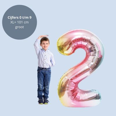 Fienosa Cijfer Ballonnen nummer 2 - Regenboog - 101 cm - XL Groot - Helium Ballon- Verjaardag Ballon - Verjaardag Versiering _ Verjaardag Decoratie - Leeftijd verjaardag - Verjaardagsballon -