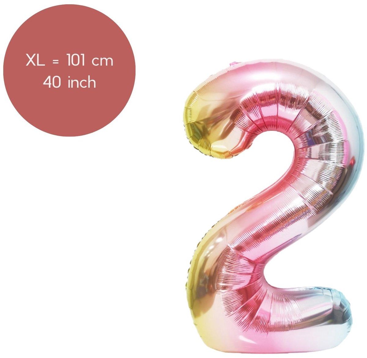 Fienosa Cijfer Ballonnen nummer 2 - Regenboog - 101 cm - XL Groot - Helium Ballon- Verjaardag Ballon - Verjaardag Versiering _ Verjaardag Decoratie - Leeftijd verjaardag - Verjaardagsballon -