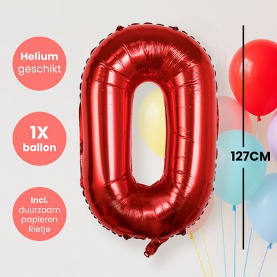 Fienosa Cijfer Ballonnen nummer 0 - Rood - 127 cm - XXL Groot - Helium Ballon - Verjaardag Ballon - Leeftijd verjaardag - Verjaardagsballon - Verjaardag