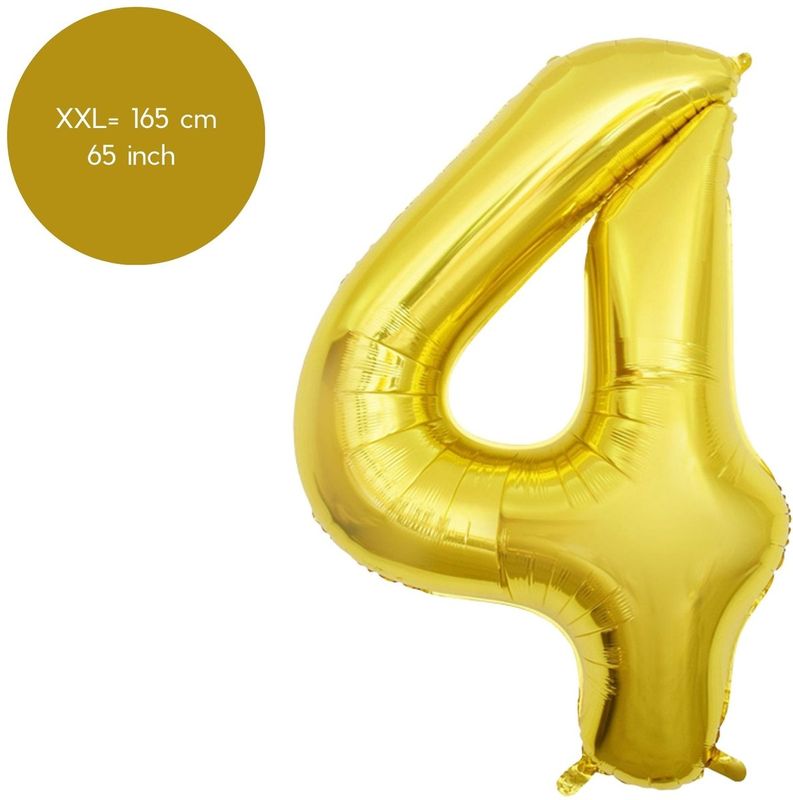 Fienosa Cijfer Ballonnen nummer 4 - Goud - 165 cm - Helium Ballon - Verjaardag ballon - Verjaardag versiering - Leeftijd verjaardag - Verjaardagsballon - Verjaardag