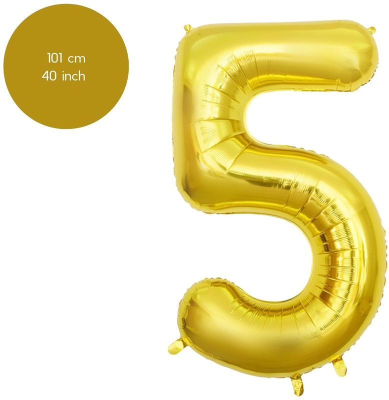 Fienosa Cijfer Ballonnen - Nummer 5 - Goud Kleur - 101 cm - Cijferballon - XL Groot - Helium Ballon - Verjaardag Ballon - Verjaardag Versiering - Feest - Feestversiering - Leeftijd verjaardag -