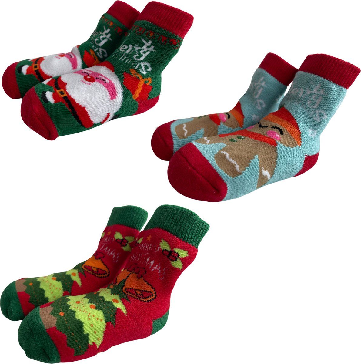 Fienosa Baby Sokjes Kerst Motief - 3 Paar - Rood - Blauw - Groen - Kerstcadeau