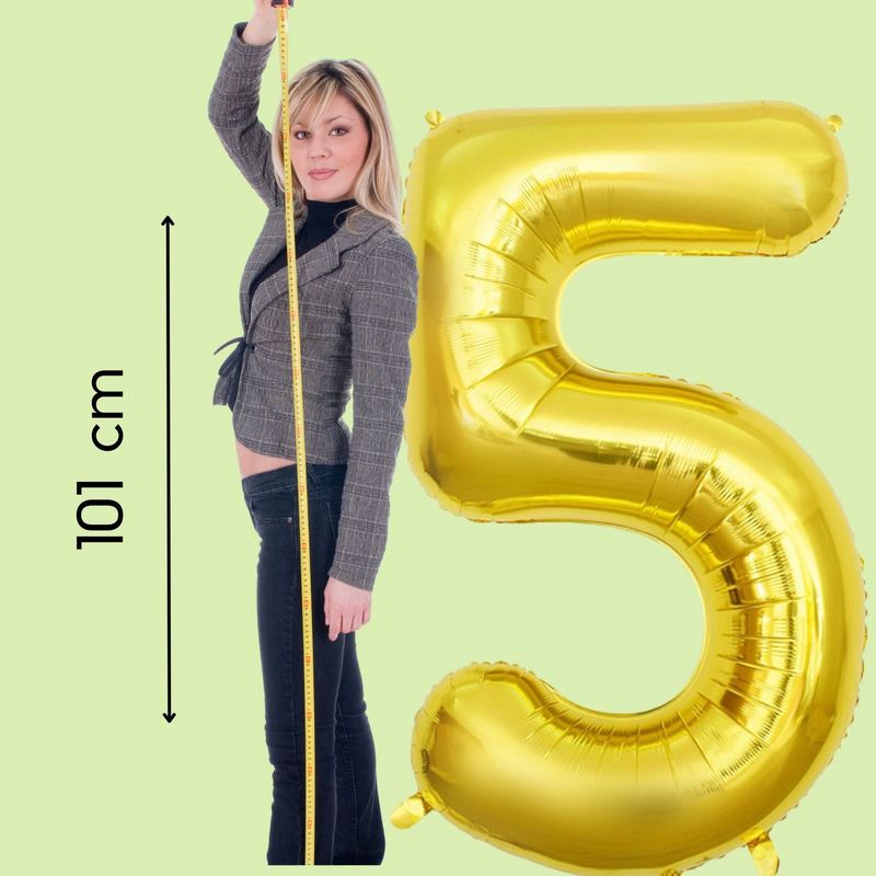 Fienosa Cijfer Ballonnen - Nummer 5 - Goud Kleur - 101 cm - Cijferballon - XL Groot - Helium Ballon - Verjaardag Ballon - Verjaardag Versiering - Feest - Feestversiering - Leeftijd verjaardag -