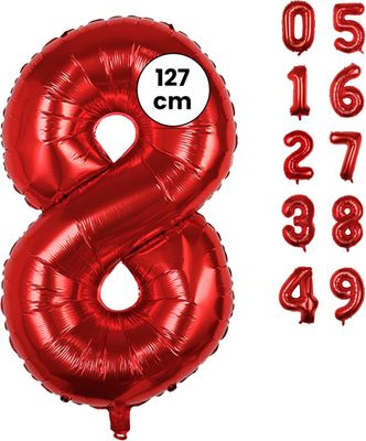 Fienosa Cijfer Ballonnen nummer 8 - Rood - 127 cm - XXL Groot - Helium Ballon - Verjaardag Ballon - Leeftijd verjaardag - Verjaardagsballon - Verjaardag