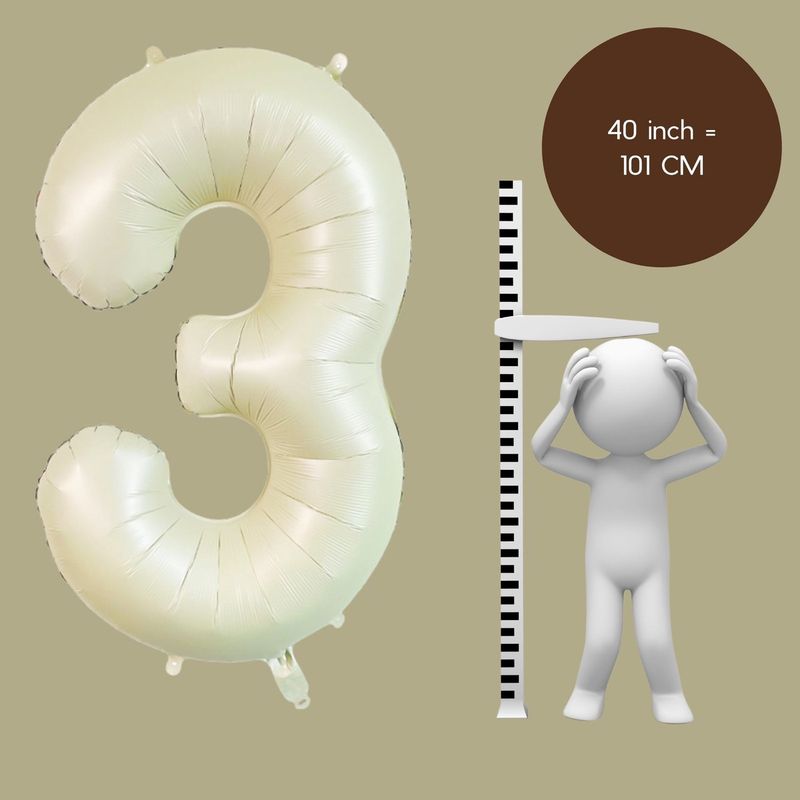 Fienosa Cijfer Ballonnen - Nummer 3 Beige Ivory Kleur - 101 cm - XL Groot - Helium Ballon - Verjaardag Ballon - Verjaardag versiering - Leeftijd verjaardag - Verjaardagsballon - Verjaardag
