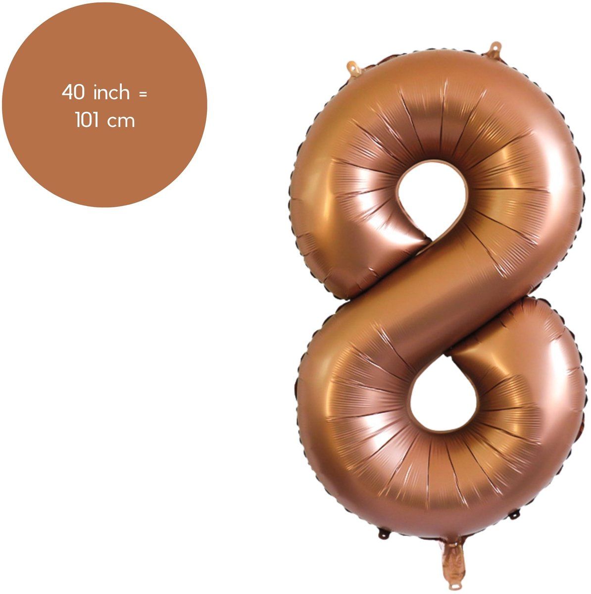 Fienosa Cijfer Ballonnen - Nummer 8 - Bruin - Kleur - 101 cm - XL Groot - Helium Ballon - Verjaardag Ballon - Verjaardag versiering - Leeftijd verjaardag - Verjaardagsballon - Verjaardag