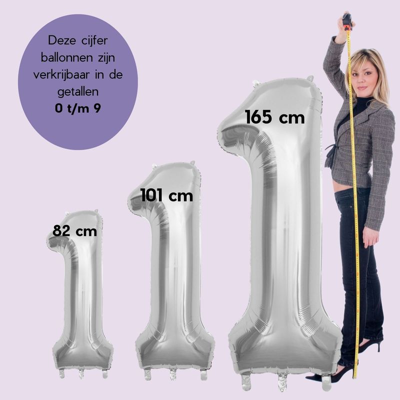 Fienosa Cijfer Ballonnen - Nummer 1 - Zilver Kleur - 82 cm - XL Groot - Helium Ballon - Verjaardag Ballon - Verjaardag versiering - Leeftijd verjaardag - Verjaardagsballon - Verjaardag