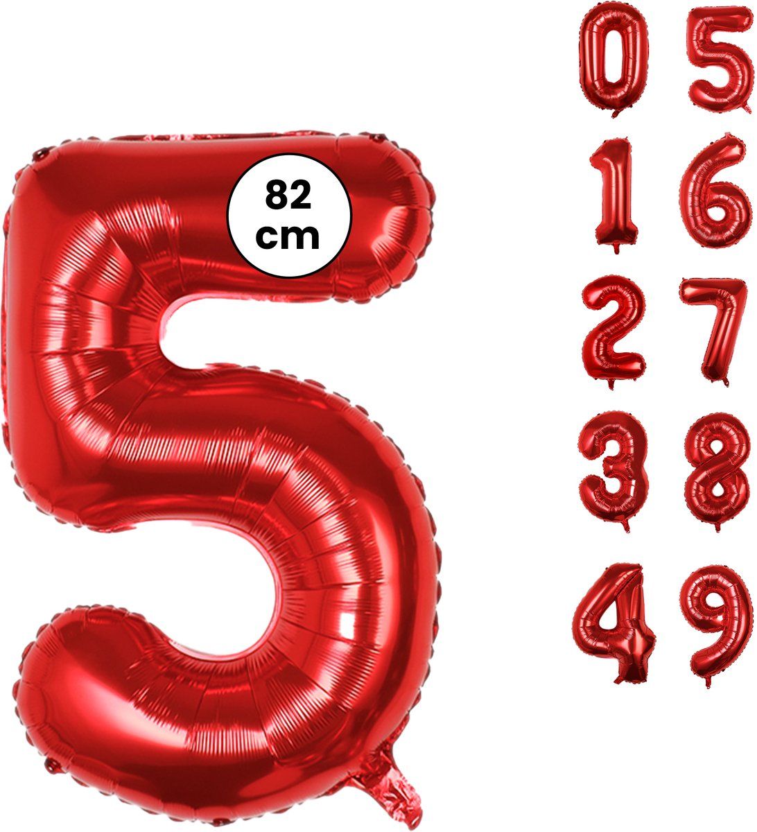Cijfer Ballonnen - Nummer 5 - Rood - 82 cm - Helium Ballon - Fienosa- Leeftijd verjaardag - Verjaardagsballon - Verjaardag