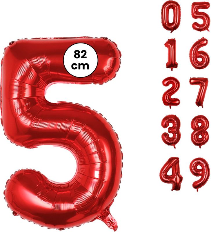 Cijfer Ballonnen - Nummer 5 - Rood - 82 cm - Helium Ballon - Fienosa- Leeftijd verjaardag - Verjaardagsballon - Verjaardag