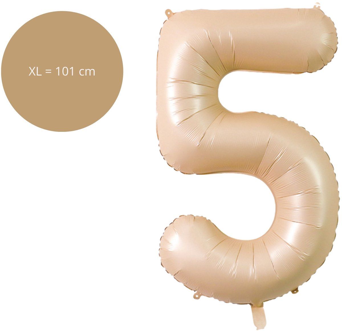 Fienosa Cijfer Ballonnen - Nummer 5 Caramel Zand Kleur - 101 cm - XL Groot - Helium Ballon - Verjaardag Ballon - Verjaardag versiering - Leeftijd verjaardag - Verjaardagsballon - Verjaardag