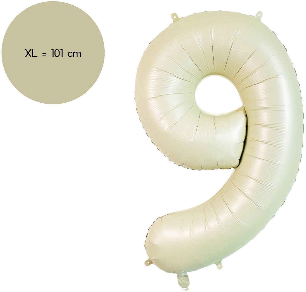 Fienosa Cijfer Ballonnen - Nummer 9 Beige Ivory Kleur - 101 cm - XL Groot - Helium Ballon - Verjaardag Ballon - Verjaardag versiering - Leeftijd verjaardag - Verjaardagsballon - Verjaardag