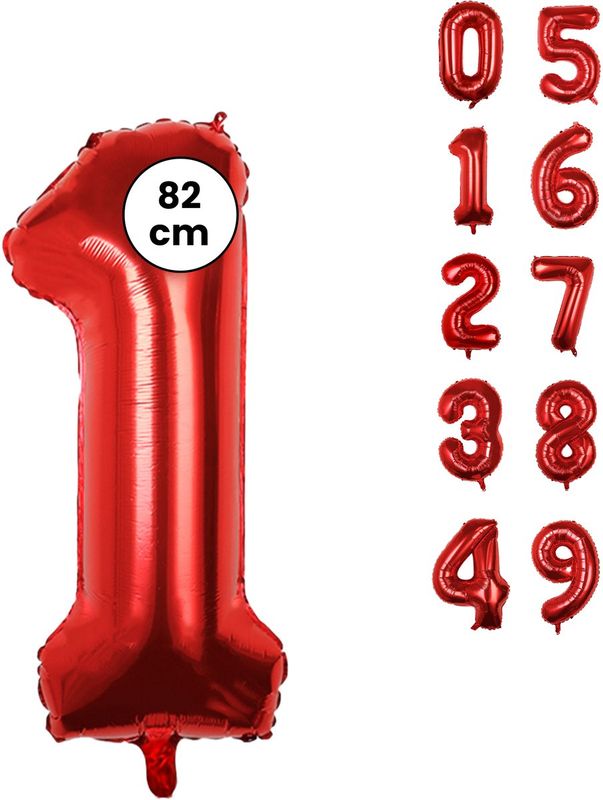 Cijfer Ballonnen - Nummer 1 - Rood - 82 cm - Helium Ballon - Fienosa- Leeftijd verjaardag - Verjaardagsballon - Verjaardag