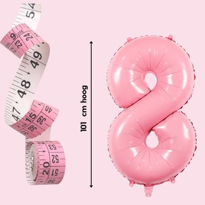 Cijfer Ballonnen Roze 8 - Nummer 8 - Roze - 101 cm - Helium Ballon - Verjaardag Versiering - Verjaardag Ballon - Leeftijd