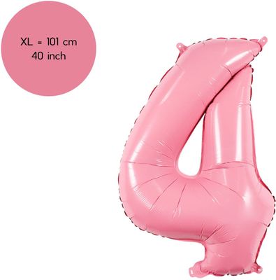 Cijfer Ballonnen Roze 4 - Nummer 4 - Roze - 101 cm - Helium Ballon - Verjaardag Versiering - Verjaardag Ballon - Leeftijd