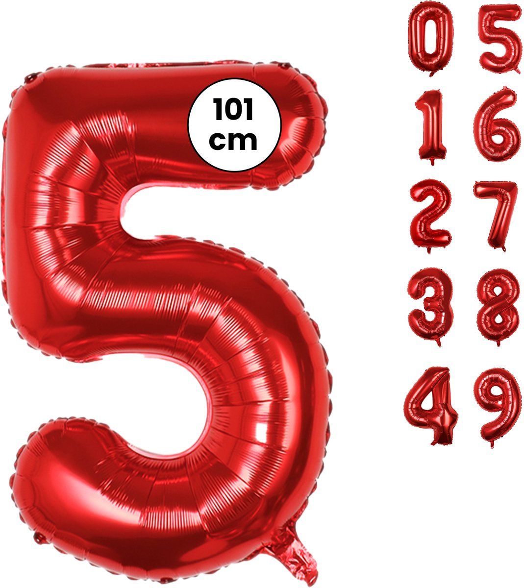 Fienosa Cijfer Ballonnen nummer 5 - Rood - 101 cm - XL Groot - Helium Ballon - Verjaardag Ballon - Leeftijd verjaardag - Verjaardagsballon - Verjaardag