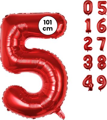 Fienosa Cijfer Ballonnen nummer 5 - Rood - 101 cm - XL Groot - Helium Ballon - Verjaardag Ballon - Leeftijd verjaardag - Verjaardagsballon - Verjaardag