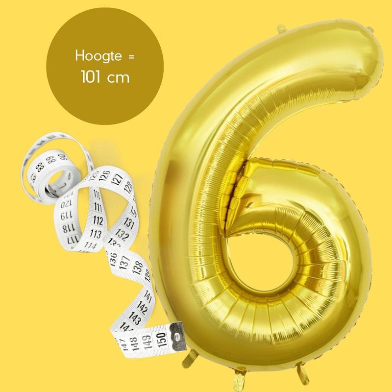 Fienosa Cijfer Ballonnen - Nummer 6 - Goud Kleur - 101 cm - Cijferballon - XL Groot - Helium Ballon - Verjaardag Ballon - Verjaardag Versiering - Feest - Feestversiering - Leeftijd verjaardag -
