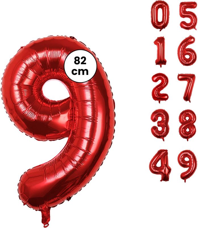 Cijfer Ballonnen - Nummer 9 - Rood - 82 cm - Helium Ballon - Fienosa- Leeftijd verjaardag - Verjaardagsballon - Verjaardag