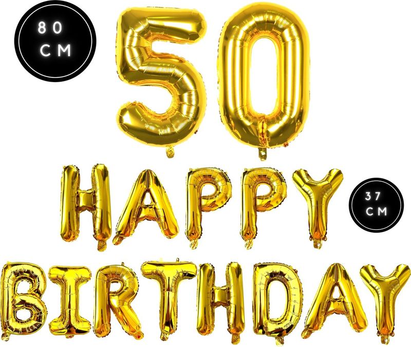 Fienosa Ballonnen 50 Jaar - Happy Birthday Slinger - Goud