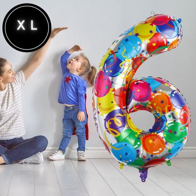 Fienosa Cijfer Ballonnen nummer 6 - Confetti patroon - 101 cm - XL Groot - Helium Ballon- Verjaardag Ballon - Carnaval Ballon - Leeftijd verjaardag - Verjaardagsballon - Verjaardag