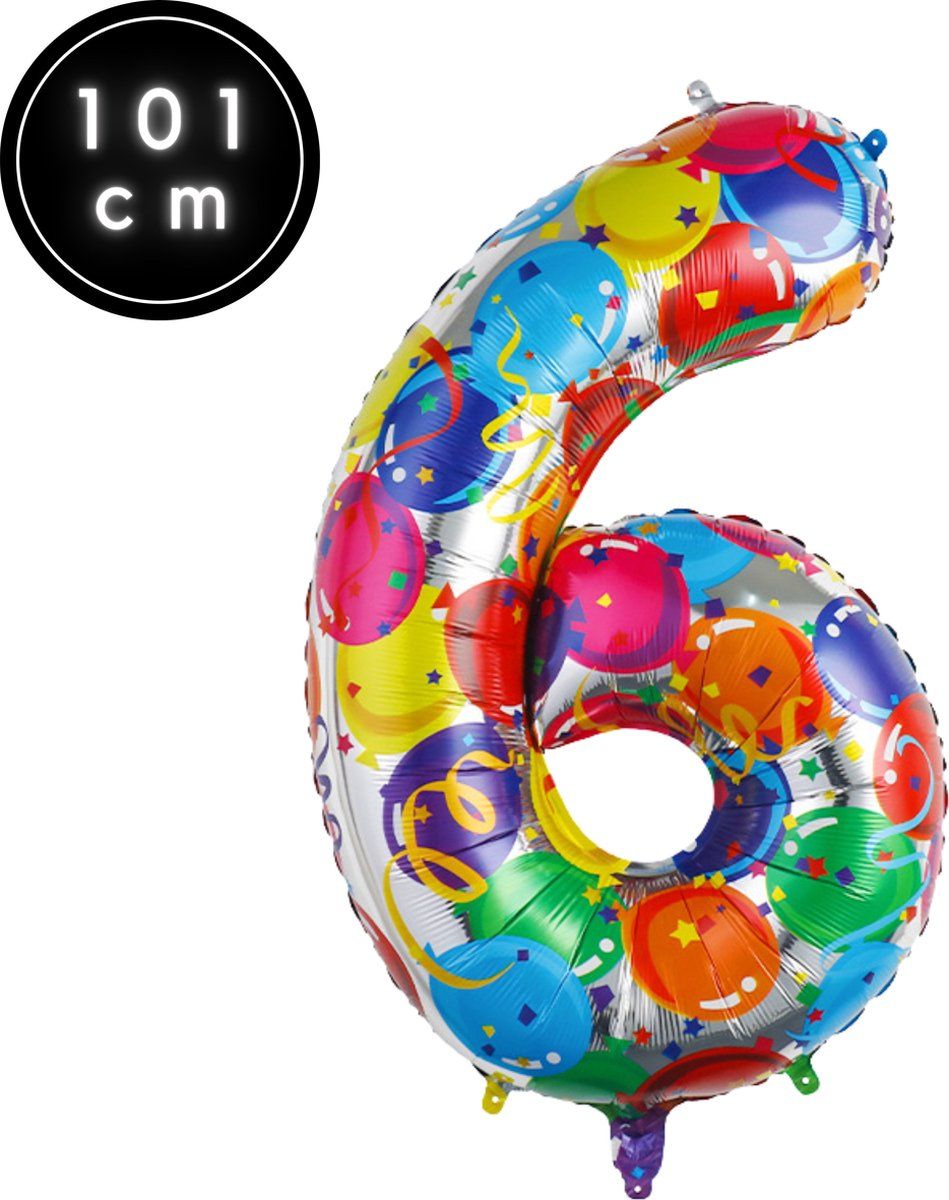 Fienosa Cijfer Ballonnen nummer 6 - Confetti patroon - 101 cm - XL Groot - Helium Ballon- Verjaardag Ballon - Carnaval Ballon - Leeftijd verjaardag - Verjaardagsballon - Verjaardag