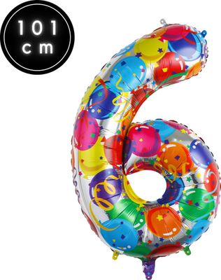 Fienosa Cijfer Ballonnen nummer 6 - Confetti patroon - 101 cm - XL Groot - Helium Ballon- Verjaardag Ballon - Carnaval Ballon - Leeftijd verjaardag - Verjaardagsballon - Verjaardag