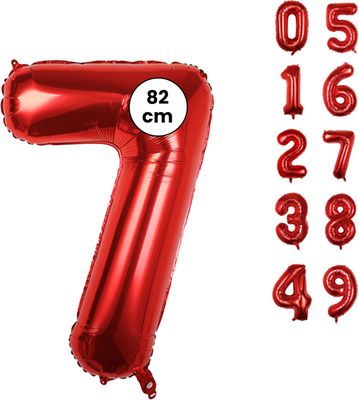 Cijfer Ballonnen - Nummer 7 - Rood - 82 cm - Helium Ballon - Fienosa- Leeftijd verjaardag - Verjaardagsballon - Verjaardag