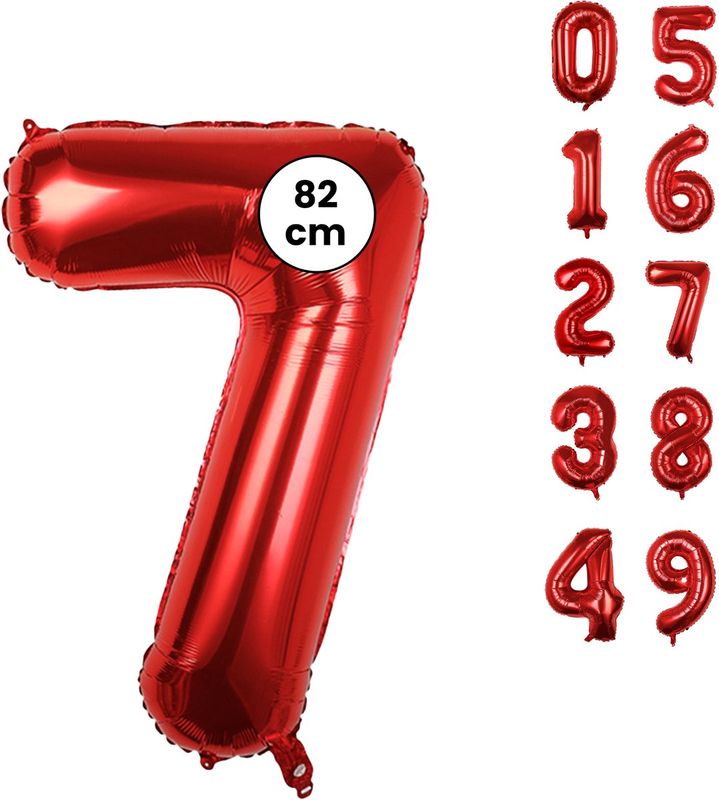 Cijfer Ballonnen - Nummer 7 - Rood - 82 cm - Helium Ballon - Fienosa- Leeftijd verjaardag - Verjaardagsballon - Verjaardag