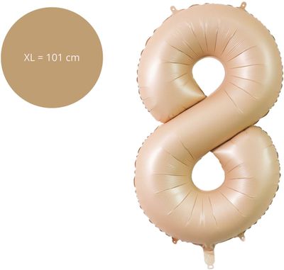 Fienosa Cijfer 8 Ballon - Nummer 8 Caramel Zand Kleur - 101 cm - XL Groot - Helium Ballon - Verjaardag Ballon - Verjaardag versiering - Leeftijd verjaardag - Verjaardagsballon - Verjaardag