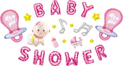 Fienosa Baby Shower Gender Reveal Ballon set - Gender Reveal Versiering - Geboorte Versiering Meisje - Baby Shower - Roze - Wit - Zilver - geslacht geboorte - girl