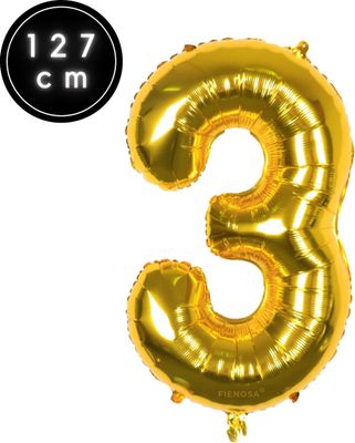 Fienosa Cijfer Ballonnen - Nummer 3 - Goud Kleur - 127 cm - XXL Groot - Helium Ballon - Verjaardag Ballon - Verjaardag Versiering - Leeftijd verjaardag - Verjaardagsballon - Verjaardag