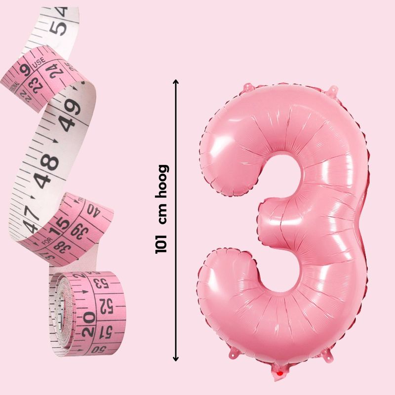 Cijfer Ballonnen Roze 3 - Nummer 3 - Roze - 101 cm - Helium Ballon - Verjaardag Versiering - Verjaardag Ballon - Leeftijd