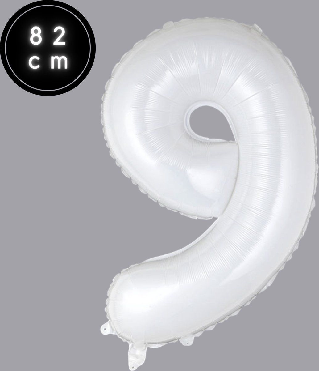 Cijfer Ballonnen - Nummer 9 - Wit - 82 cm - Helium Ballon - Fienosa- Leeftijd verjaardag - Verjaardagsballon - Verjaardag
